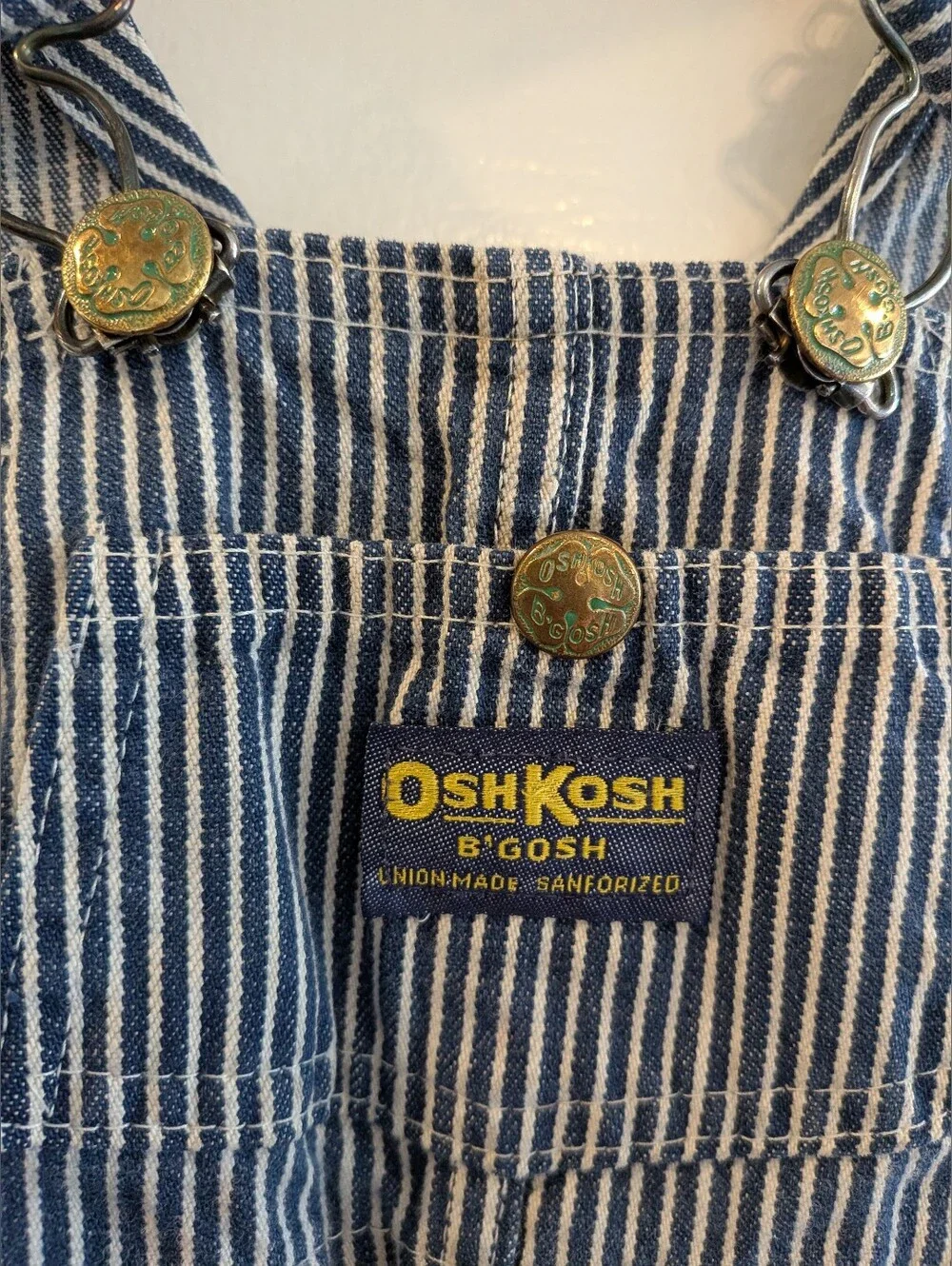 Vintage Oshkosh B'gosh Striped Railroad Overalls Vestback White Blue 90s Sz 18M